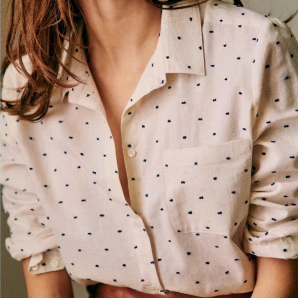 Sezane Tomboy Shirt Ecru / Blue Dot